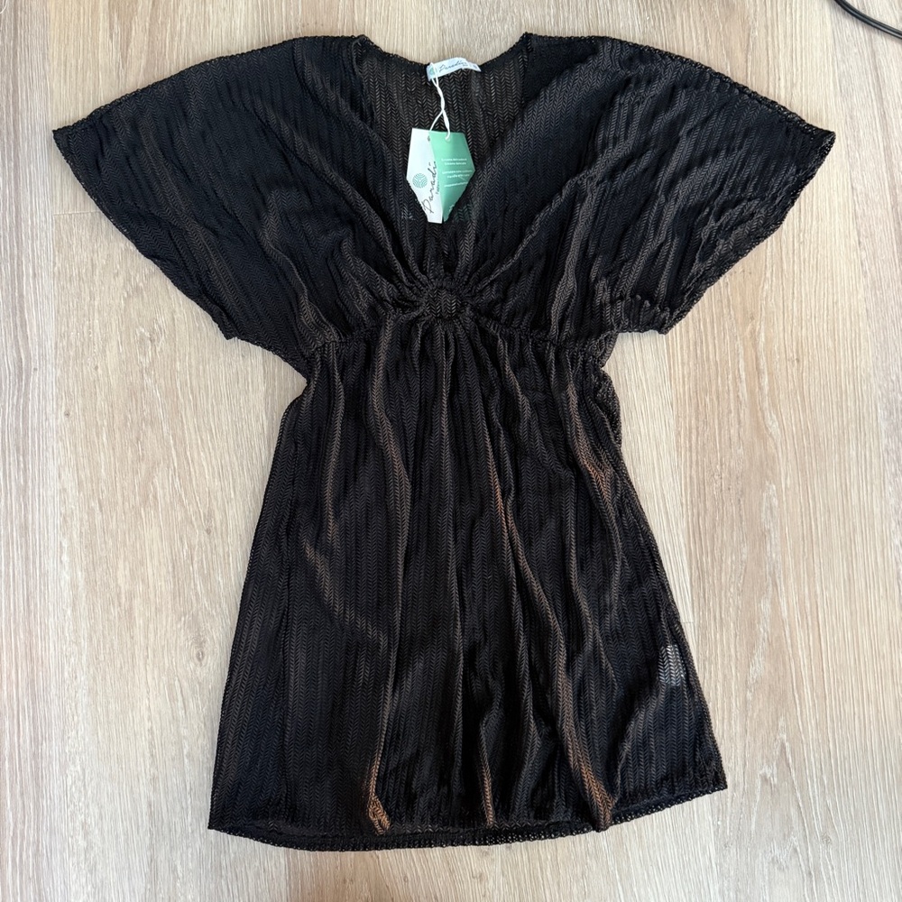 NWT Black Mesh Bathing Suit Cover-Up Dress with Keyhole Cut Out